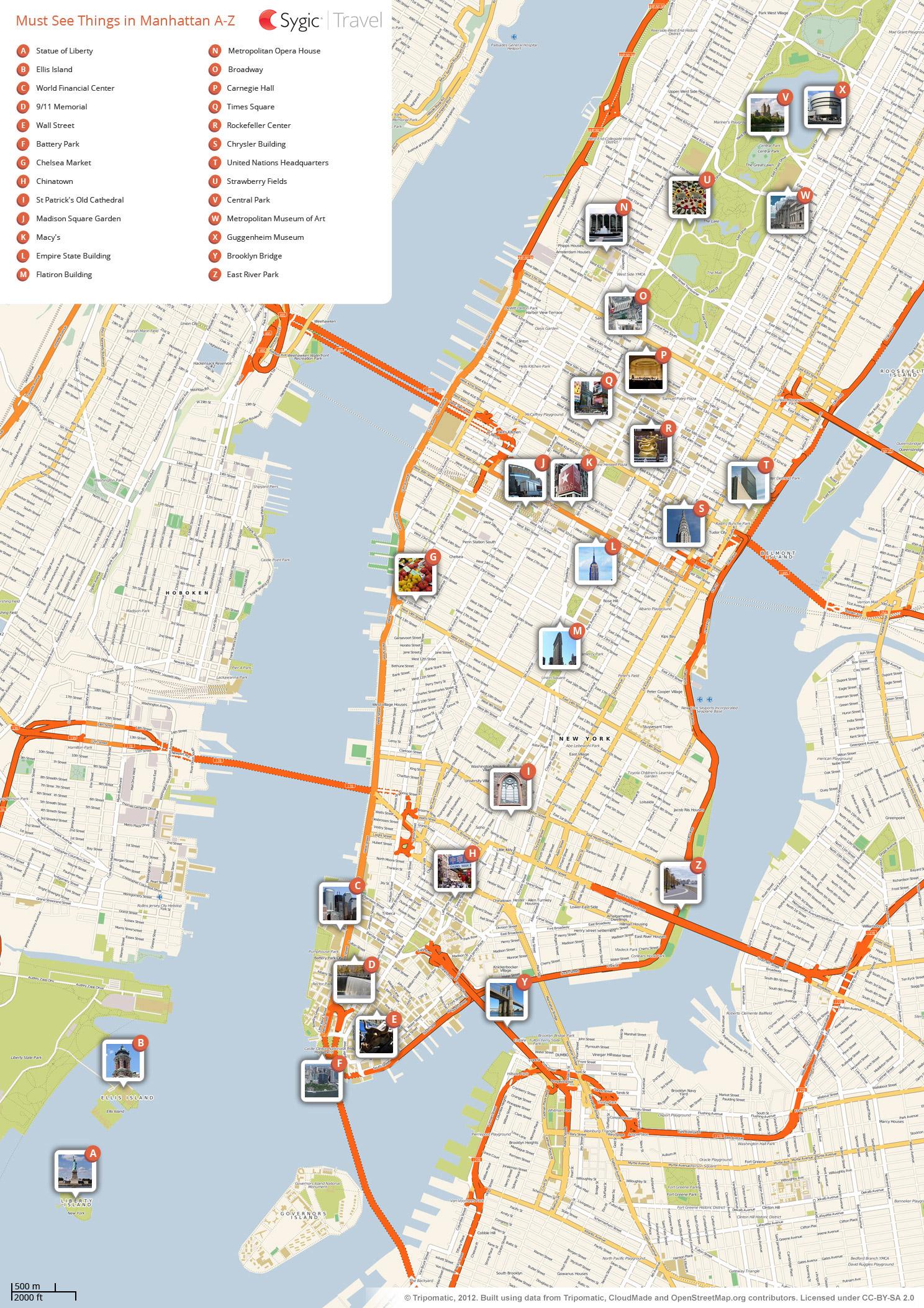 new york karta med sevärdheter New York landmärken karta   Karta över sevärdheter i NYC (New York 